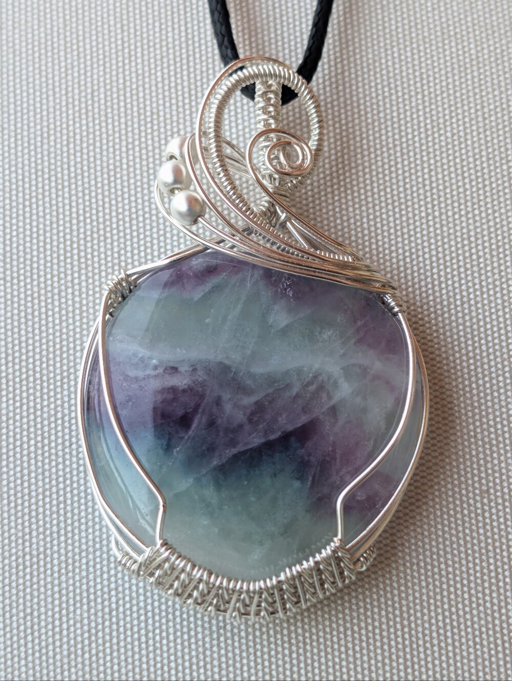 Silver-Plated Fluorite Pendant | Wire Wrapped | Purple Green | Handmade
